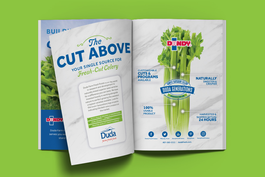 A mock-up of a full spread magazine ad that says "The Cut Above, your single source of Fresh-Cut Celery"