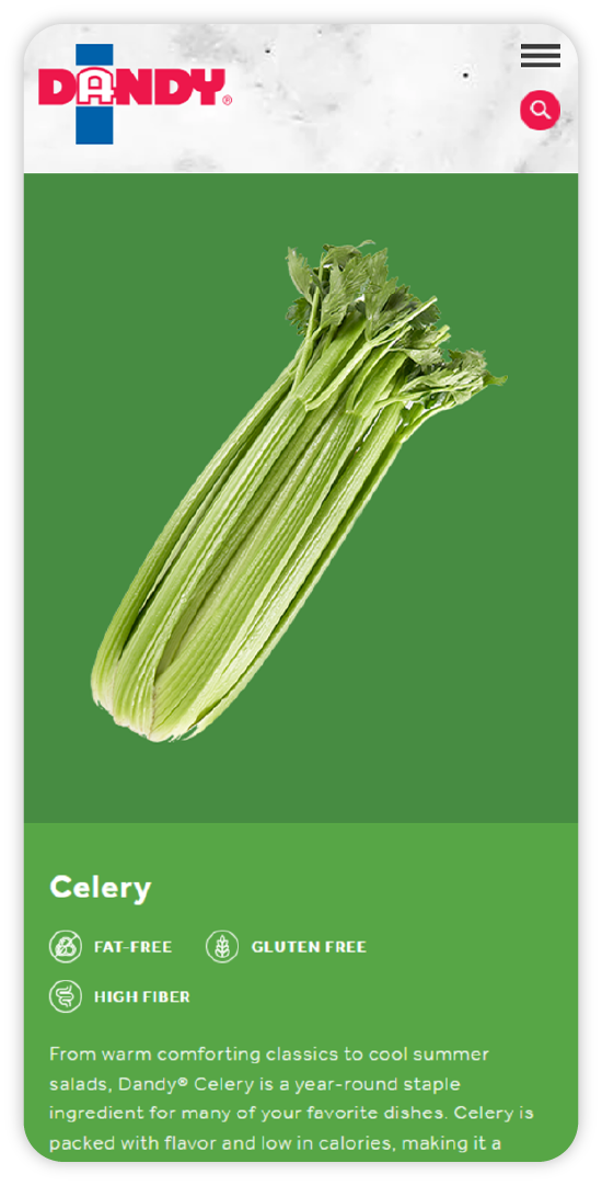 A mobile screen sized mockup of the Duda website celery product page