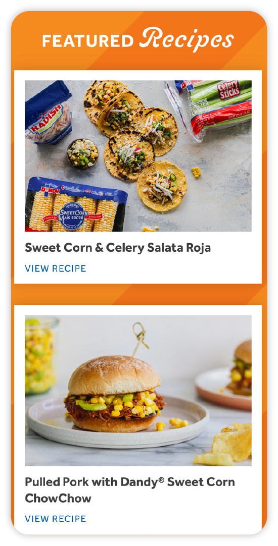 A mobile screen sized mockup of the Duda website recipe page featured recipes section
