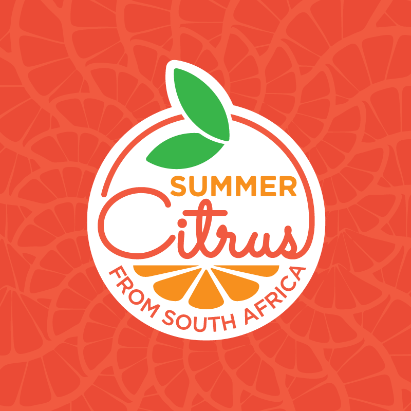 Summer Citrus from South Africa Logo on background with citrus segments pattern