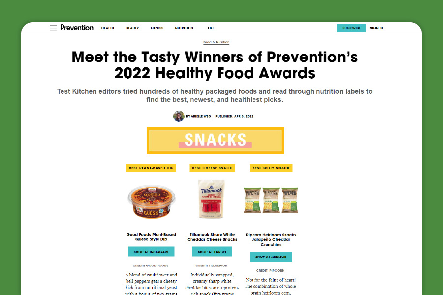 An example of Good Foods media placement on Prevention
