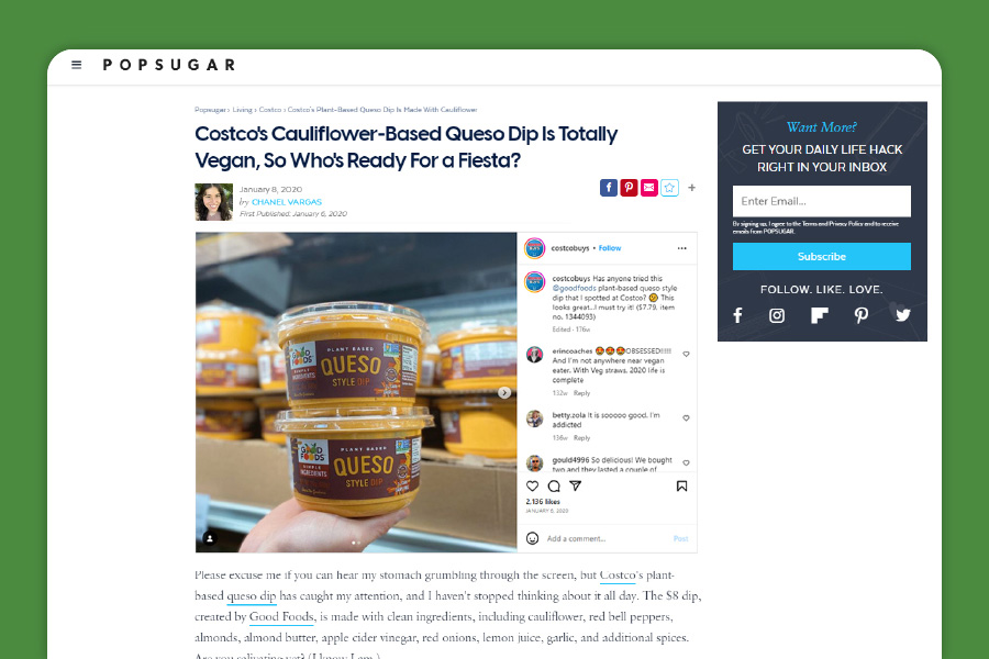 An example of Good Foods media placement on Popsugar