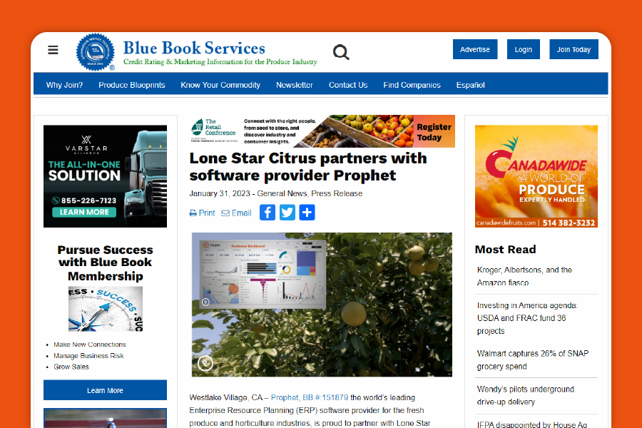 An example of Prophet media placement in Produce Blue Book