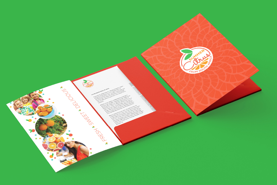 A mock-up of the Sumer Citrus from South Africa design folder and onesheet