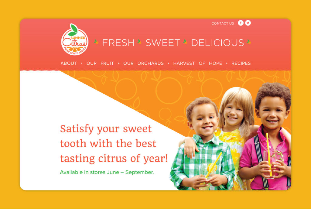 A desktop screen sized mockup of the Summer Citrus from South Africa website homepage