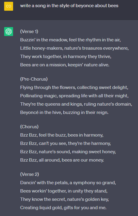 Chat GPT Beyonce Lyrics