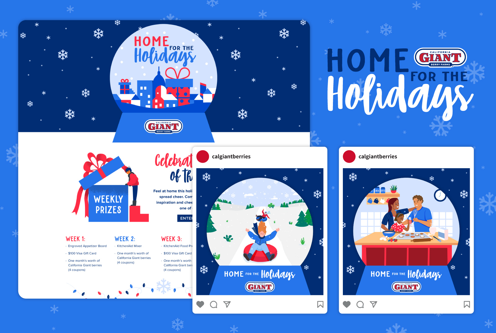 Collage of design examples from the promotion Home for the Holidays