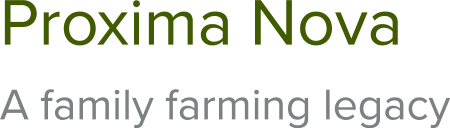 Proxima Nova font with sample that says "A family farming legacy"